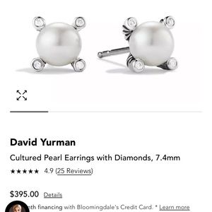 DAVID YURMAN cultured pearl earrings with diamonds 7.4mm